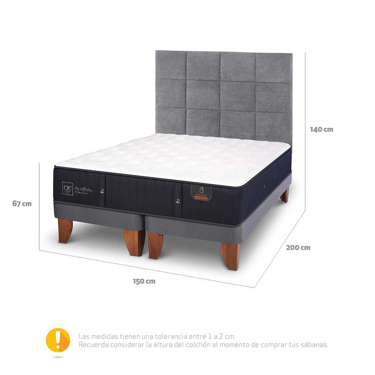 Cama Europea CIC Base Dividida 2 Plazas Premium + Respaldo Tamesis