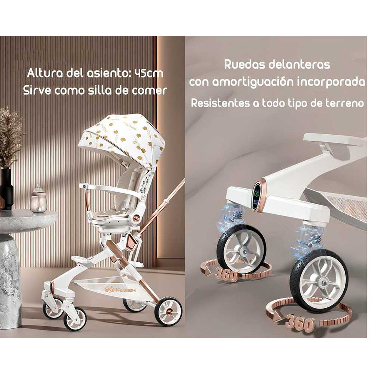 Coche de Paseo 360° con Mesita Lubabycas Negro