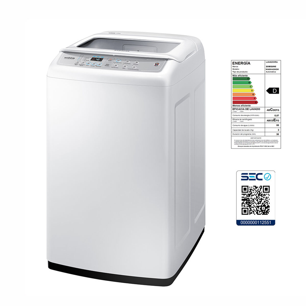 Lavadora Automática Samsung WA80H4200SW/ZS 8 kg.