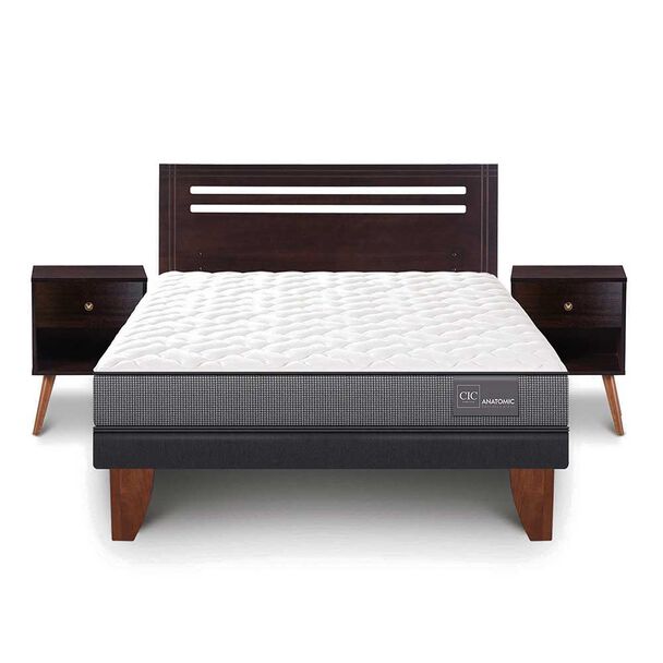 Cama Europea CIC 2 Plazas Anatomic + Respaldo + 2 Veladores Munich
