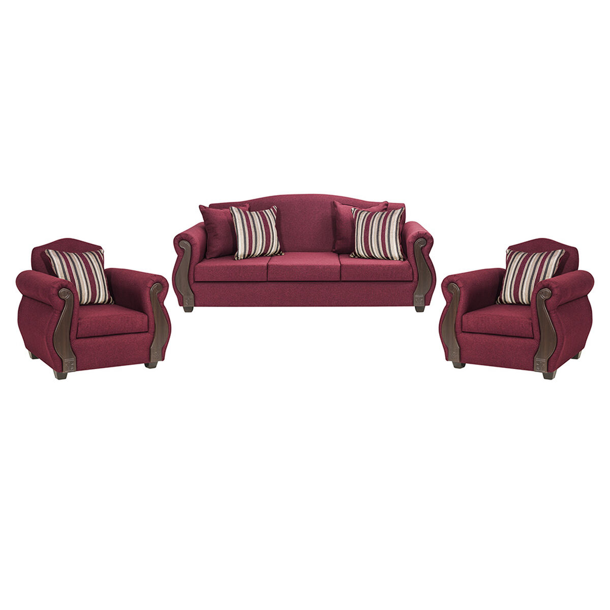 Juego de Living Innovamuebles New Bugambilia Sofá 3 Cuerpos + Dos Sillones 1 Cuerpo Burdeo
