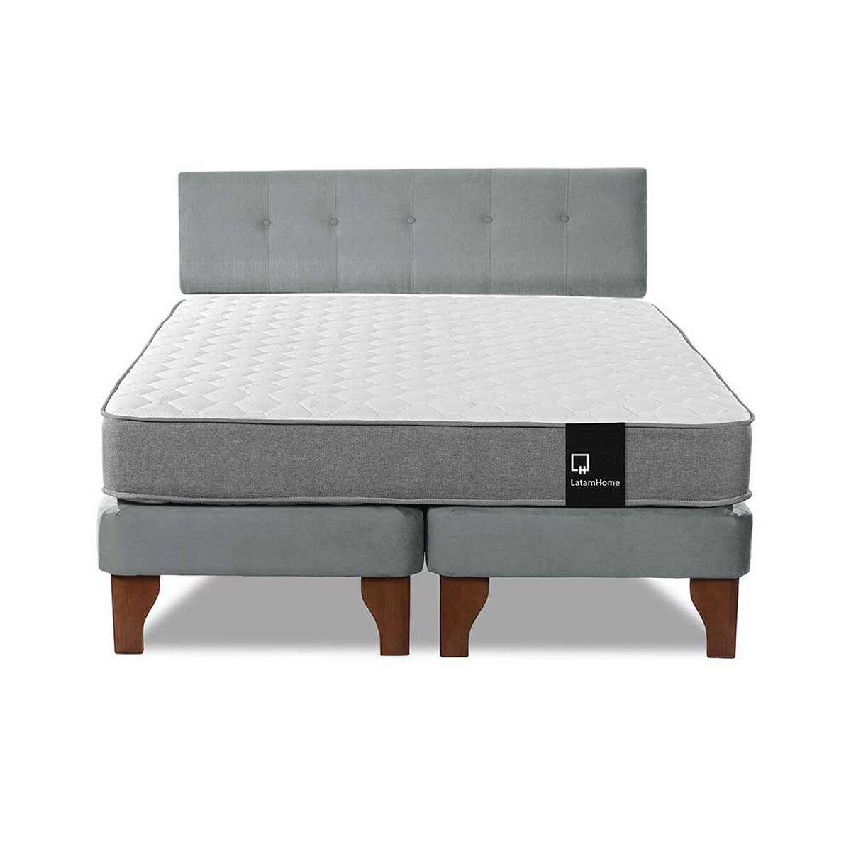 Cama Europea Latam Home Base Dividida 2 Plazas Zen Best Gris + Respaldo Flotante