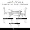 Juego de Comedor Latam Home Sevilla Granada 2 Sillas + 2 Bancas Lino Gris Oscuro