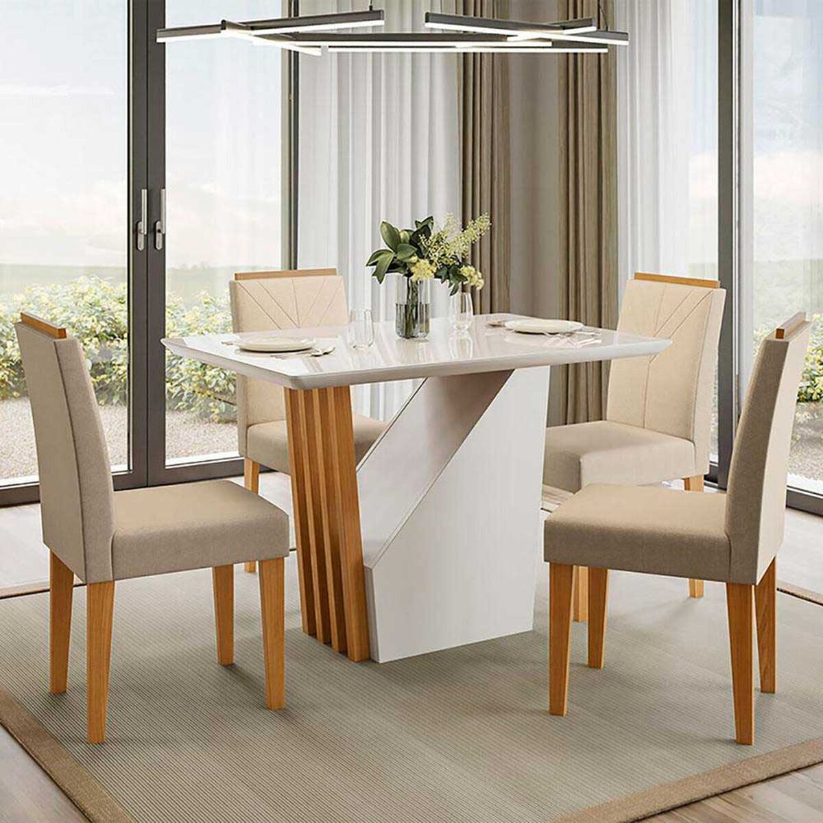Juego de Comedor VekkaHome Vezna 4 Sillas Beige