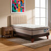 Cama Europea Flex 1,5 Plazas M&aacute;ximo Cobre  + Respaldo Tubular Beige + Velador Atenas