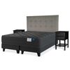 Cama Europea Flex Base Dividida 2 Plazas Black + Respaldo Design Gris + 2 Veladores Rover