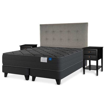 Imagen 1 del producto Cama Europea Flex Base Dividida 2 Plazas Black + Respaldo Design Gris + 2 Veladores Rover