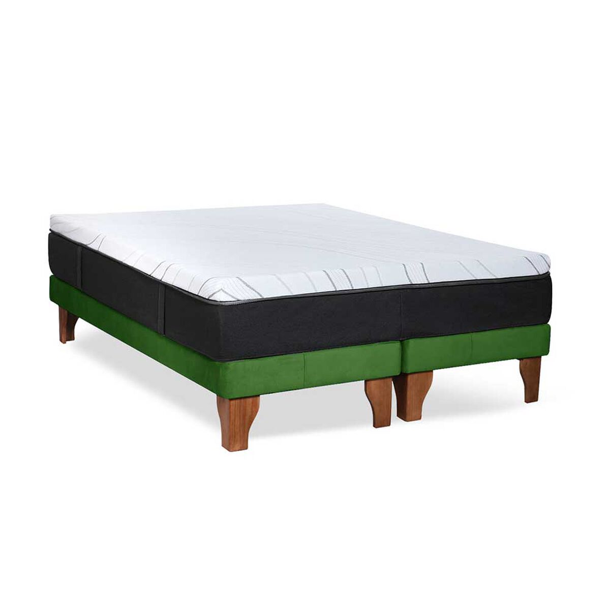 Cama Europea Latam Home Base Dividida King Zen Top Foam Hybrid Velvet Verde