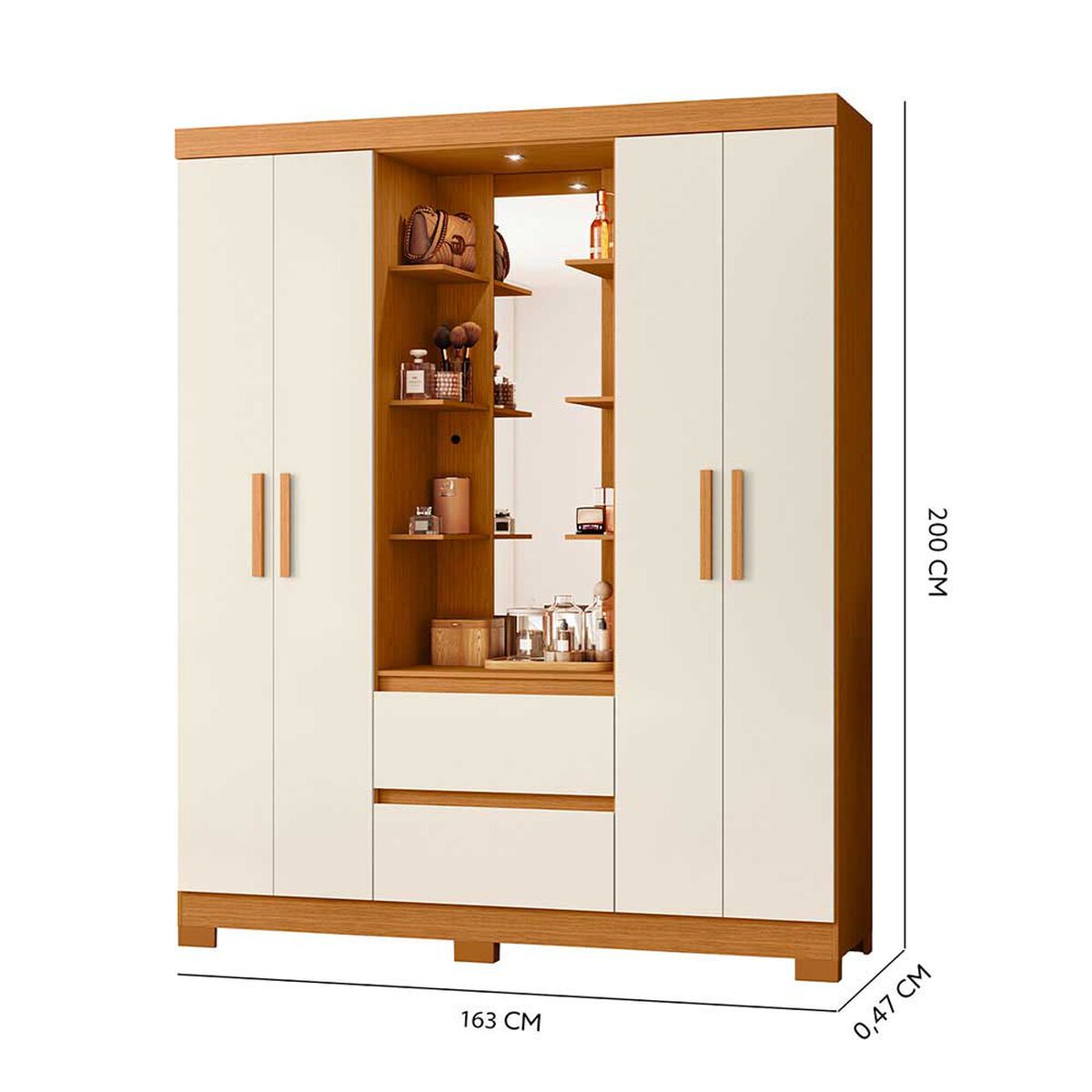 Closet Vekkahome Olimpia con Espejo 4 Puertas 2 Cajones Beige