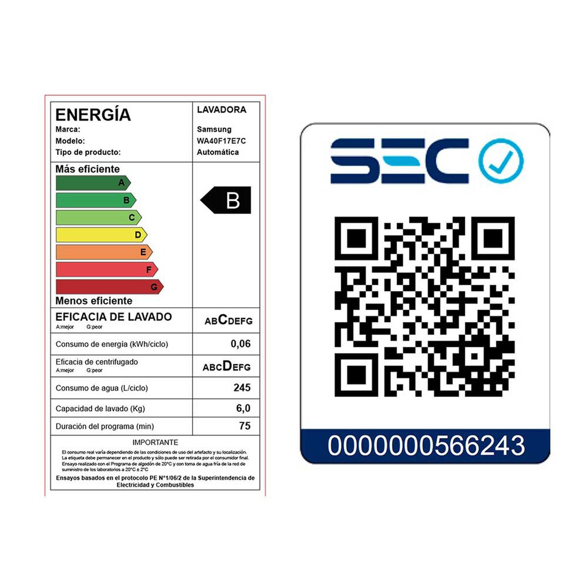 Lavadora Samsung WA40F17E7CZS 17 kg