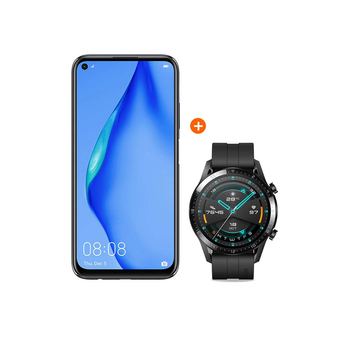Combo Celular Huawei P40 Lite 128GB 6,4" Black Liberado + Smartwatch Watch GT2 Latona 1,4"
