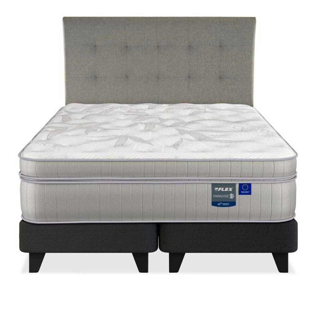 Cama Europea Flex 2 Plazas Paradise + Respaldo Design Gris