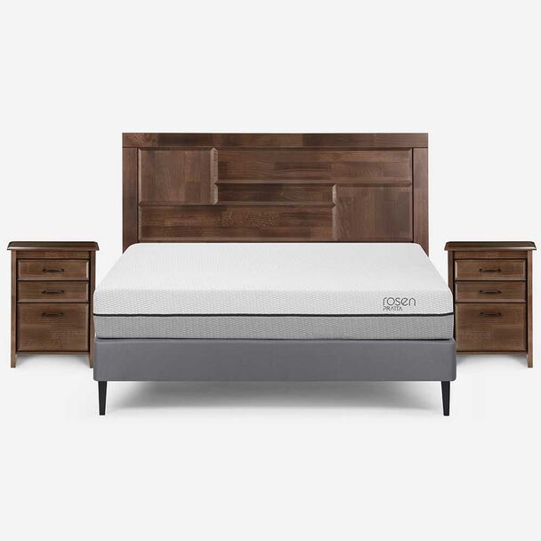 Cama Europea Rosen Full Pratta + Respaldo Dolce + 2 Veladores