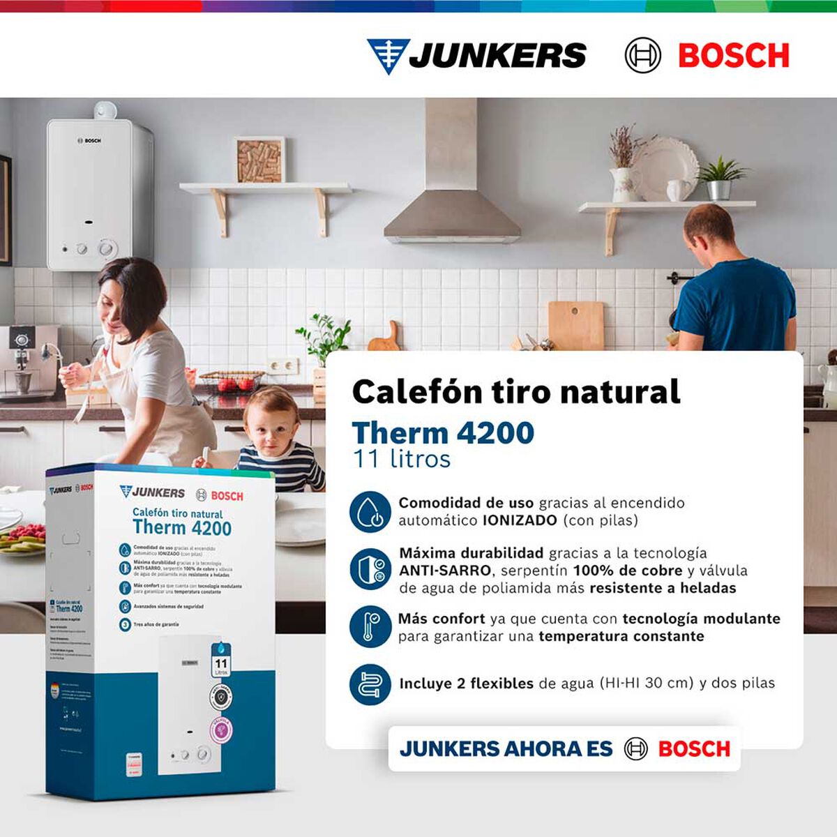 Calef&oacute;n 11 litros gas licuado tiro natural Junkers Bosch Therm 4200