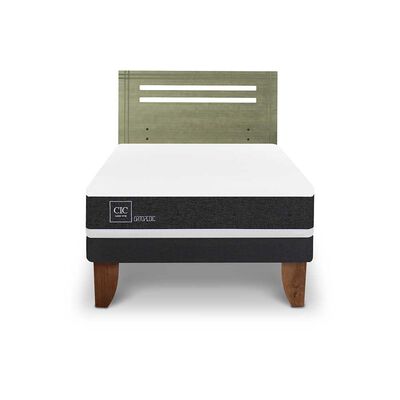 Cama Europea CIC 1,5 Plazas Ortopedic + Respaldo Munich Olivo