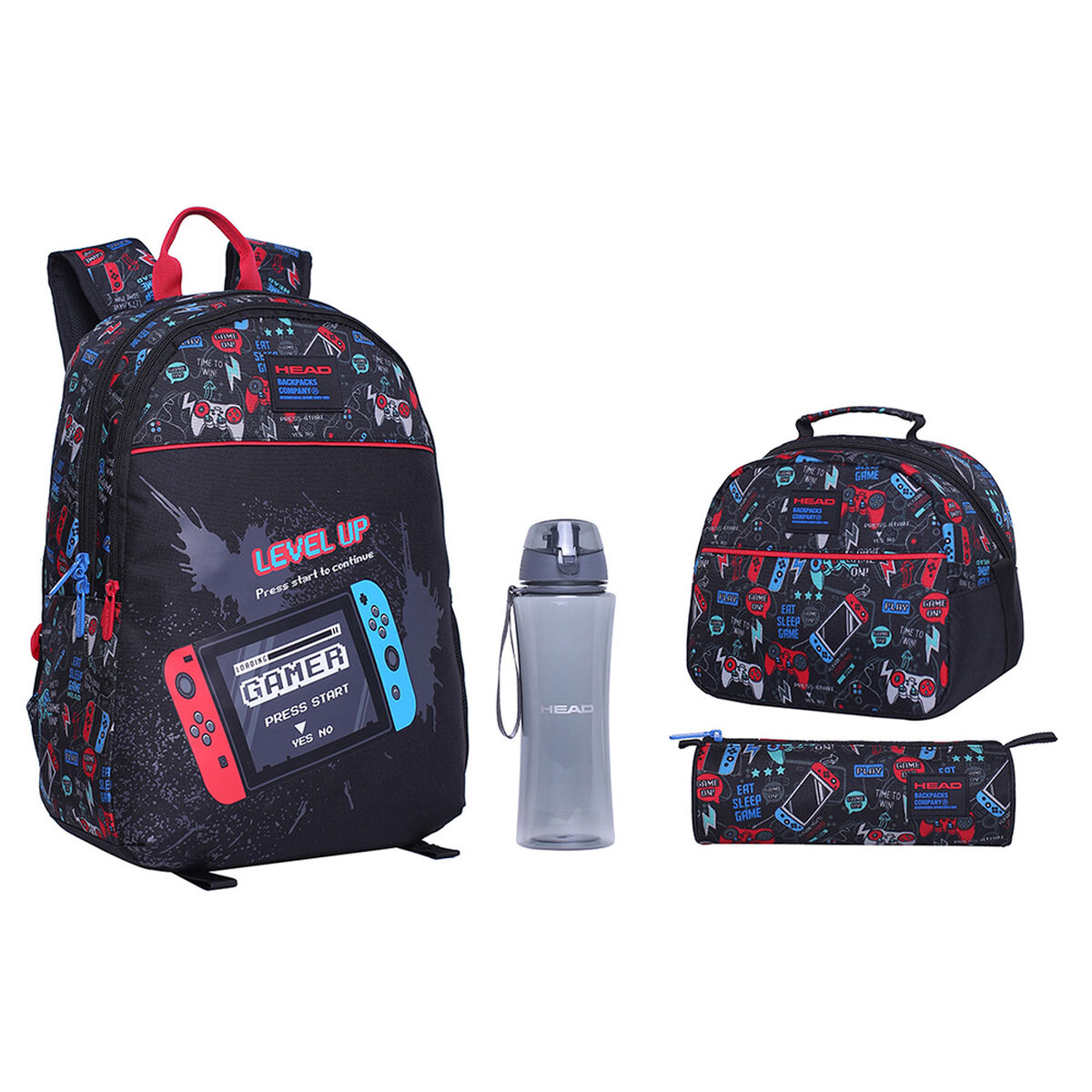 Pack Mochila + Lonchera + Estuche + Botella Cool  Head