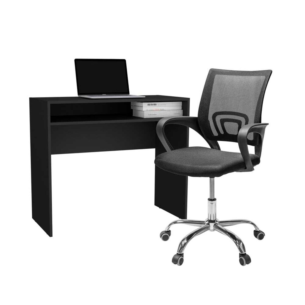 Combo Oficina Escritorio Wengue + Silla New York Negra Arthome