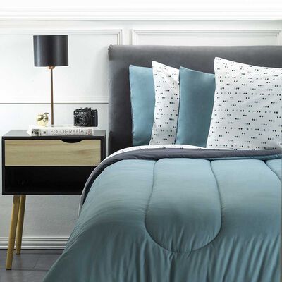 Imagen 1 del producto Set Plumón Bicolor + Juego de Sábanas Zibel 1,5 Plazas Liso Turquesa Azul