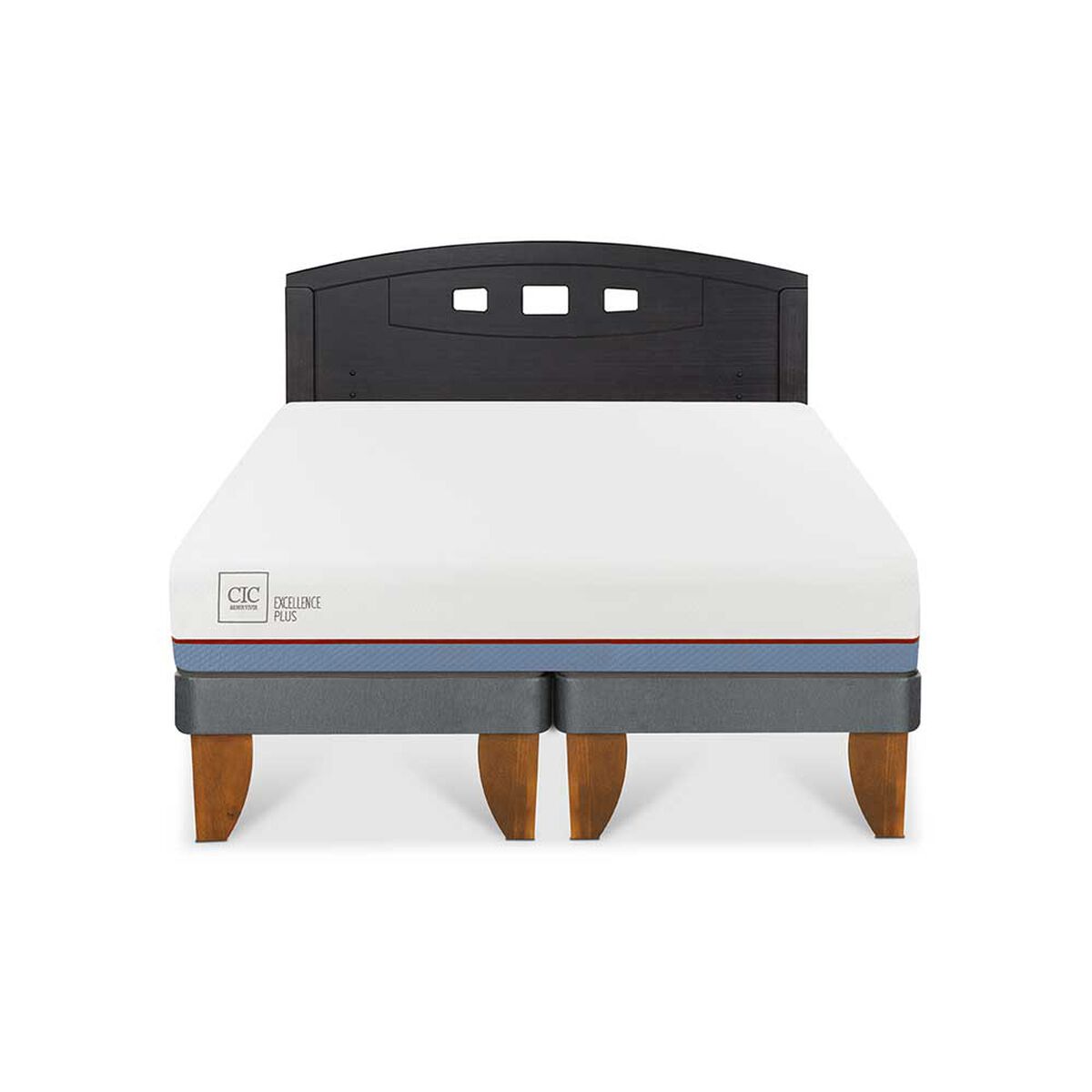Cama Europea CIC Base Dividida 2 Plazas Excellence Plus + Respaldo Gales Negro