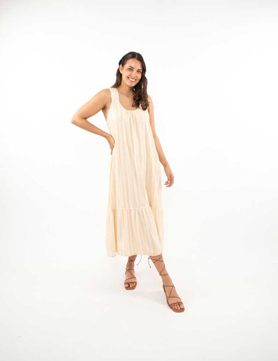 Vestido Lino Maxi Sin Mangas Mujer Alma