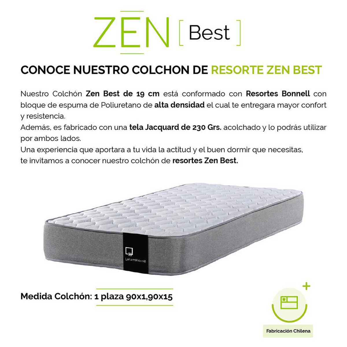 Camarote Triple Latam Home 1 Plaza Zen + Colchón Best Palo Rosa
