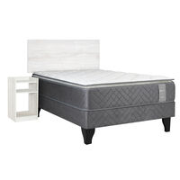 Cama Europea Celta 1,5 Plazas Carbono + Respaldo + Velador Alba White