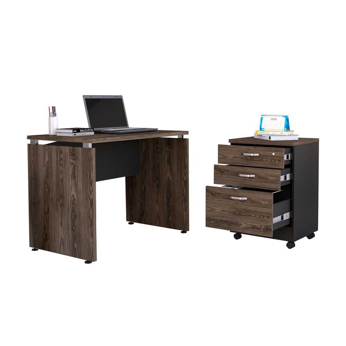 Combo Escritotio + Archivador 3 Puertas TuHome Home Office Negro Soft-Co&ntilde;ac