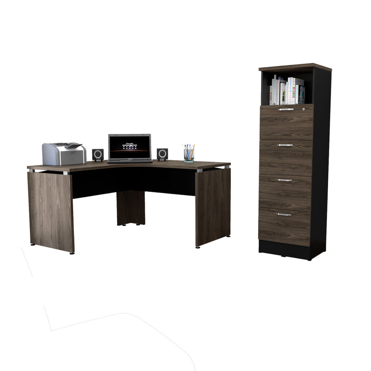 Escritorio  + Archivador 4 Cajones + 1 Repisa Alto Negro TuHome Home Office