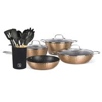 Batería de Cocina Simplit Antiadherente Acero Inoxidable 7 Piezas Dorado + Set 12 Utensilios Negro