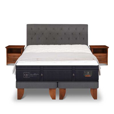 CIC Cama Europea CIC Base Dividida King Súper Premium + Respaldo + Veladores + Plumón Ganso
