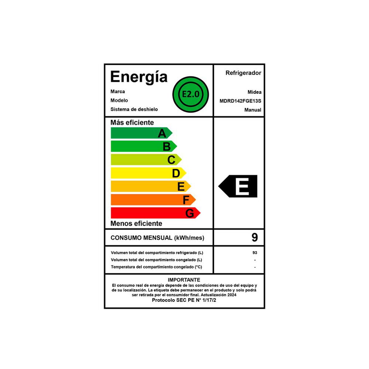 Refrigerador Frío Directo Midea MDRD142FGE13S 93 lts.