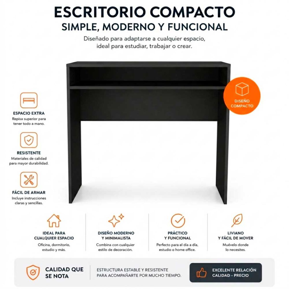 Combo Oficina Escritorio Wengue + Silla New York Negra y Naranjo Arthome