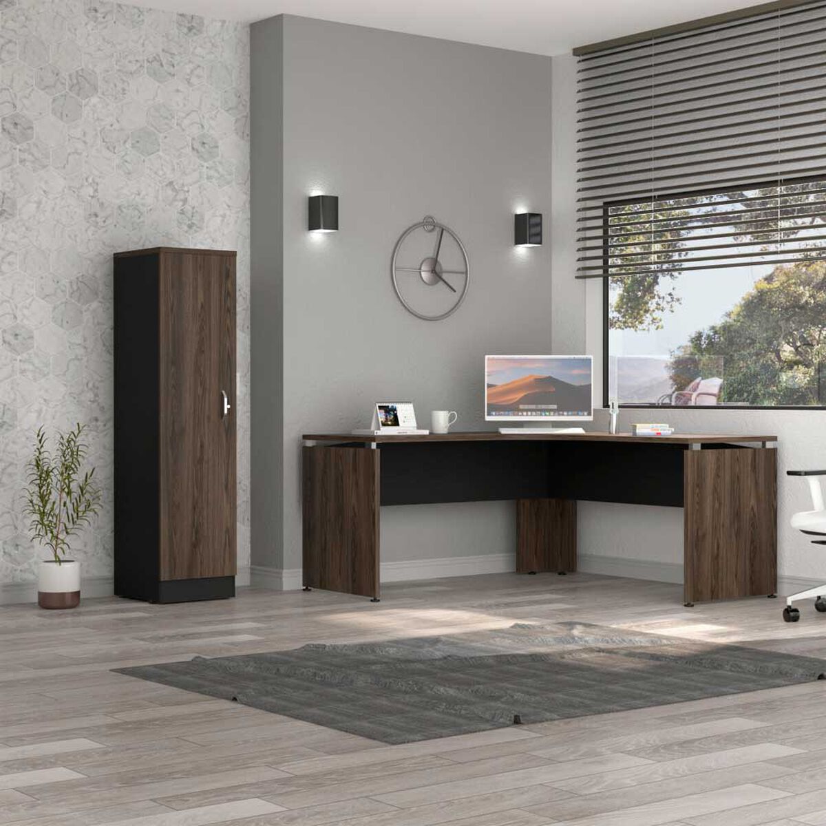 Combo Escritotio + Biblioteca 1 Puerta TuHome Home Office Negro Soft-Co&ntilde;ac