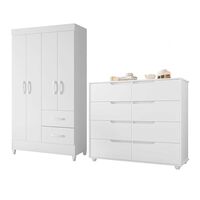 Combo Clóset 4 Puertas 2 Cajones + Cómoda 8 Cajones Vekkahome Mobi Blanco