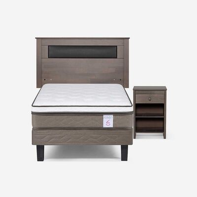 Cama Europea Rosen 1 Plaza New Style 6 + Respaldo Ferrera Gris + Velador