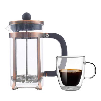 Pack Cafetera Francesa 600 ml + Taza Vidrio 350 ml Simplit Negro