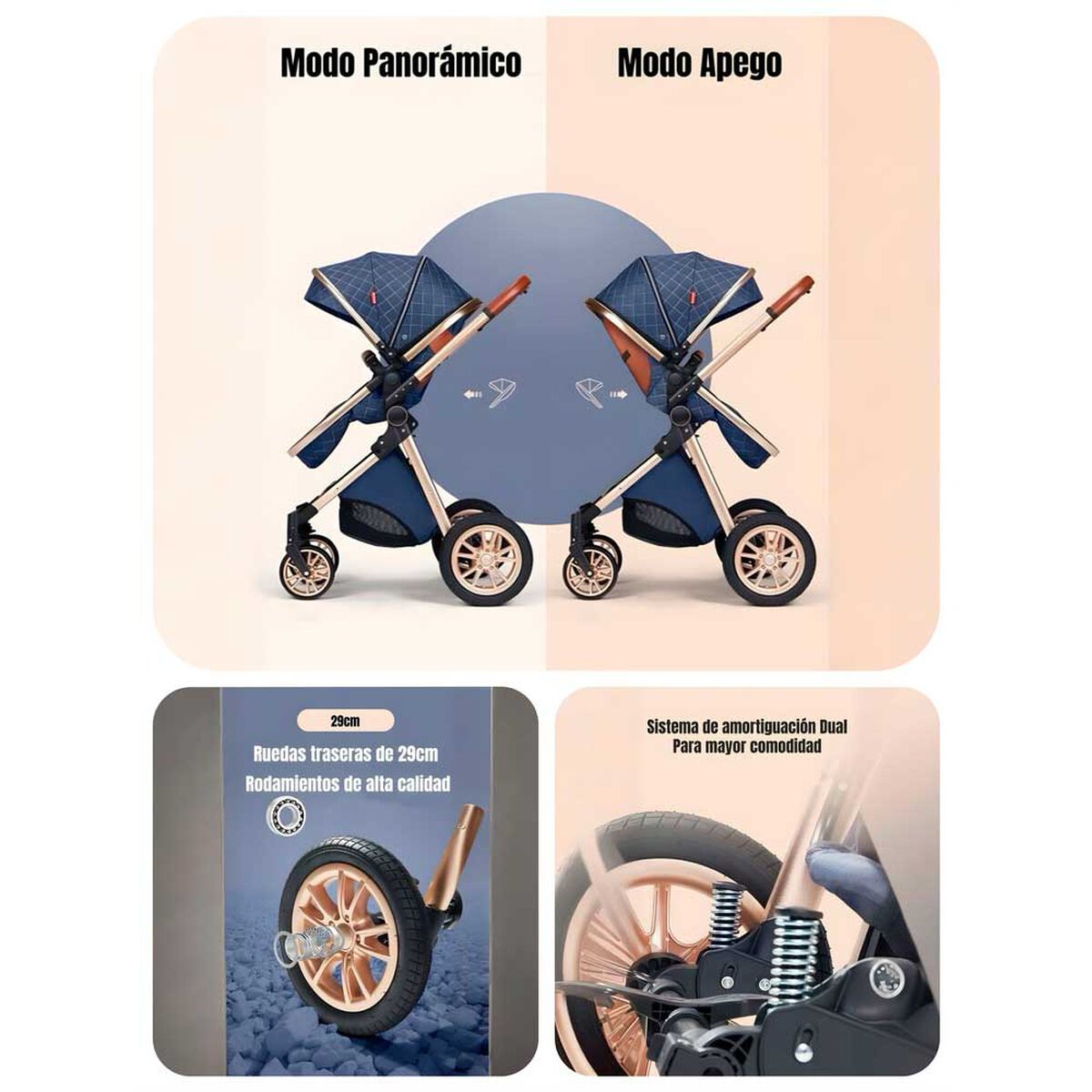 Coche Deluxe con Silla Nido y Accesorios Negro Lubabycas