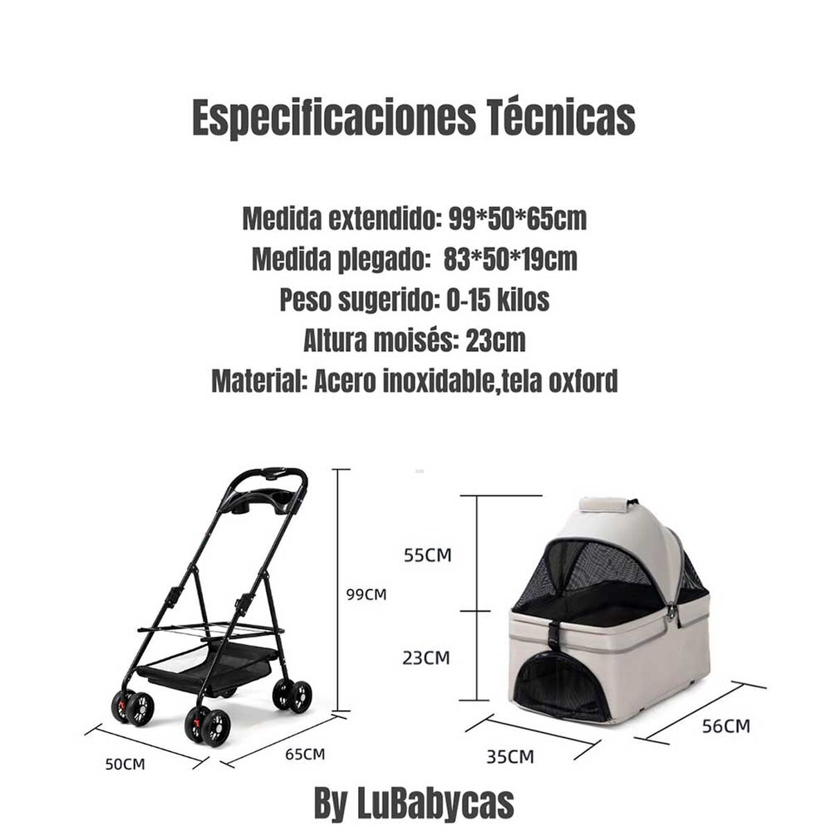 Coche para Mascota LuBabycas A101 Gris