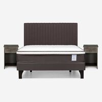 Cama Europea Rosen 2 Plazas New Style 4 + Respaldo + 2 Veladores Café