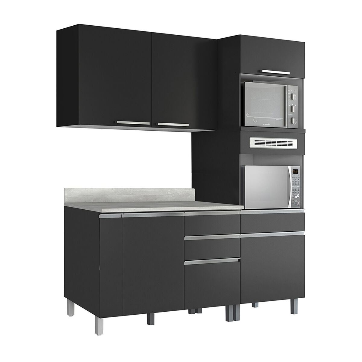 Mueble de Cocina Glory Negro 4 Puertas 6 Cajones
