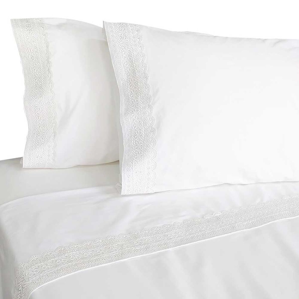 Juego de Sábanas Illusions 180 Hilos King Broderie Blanco