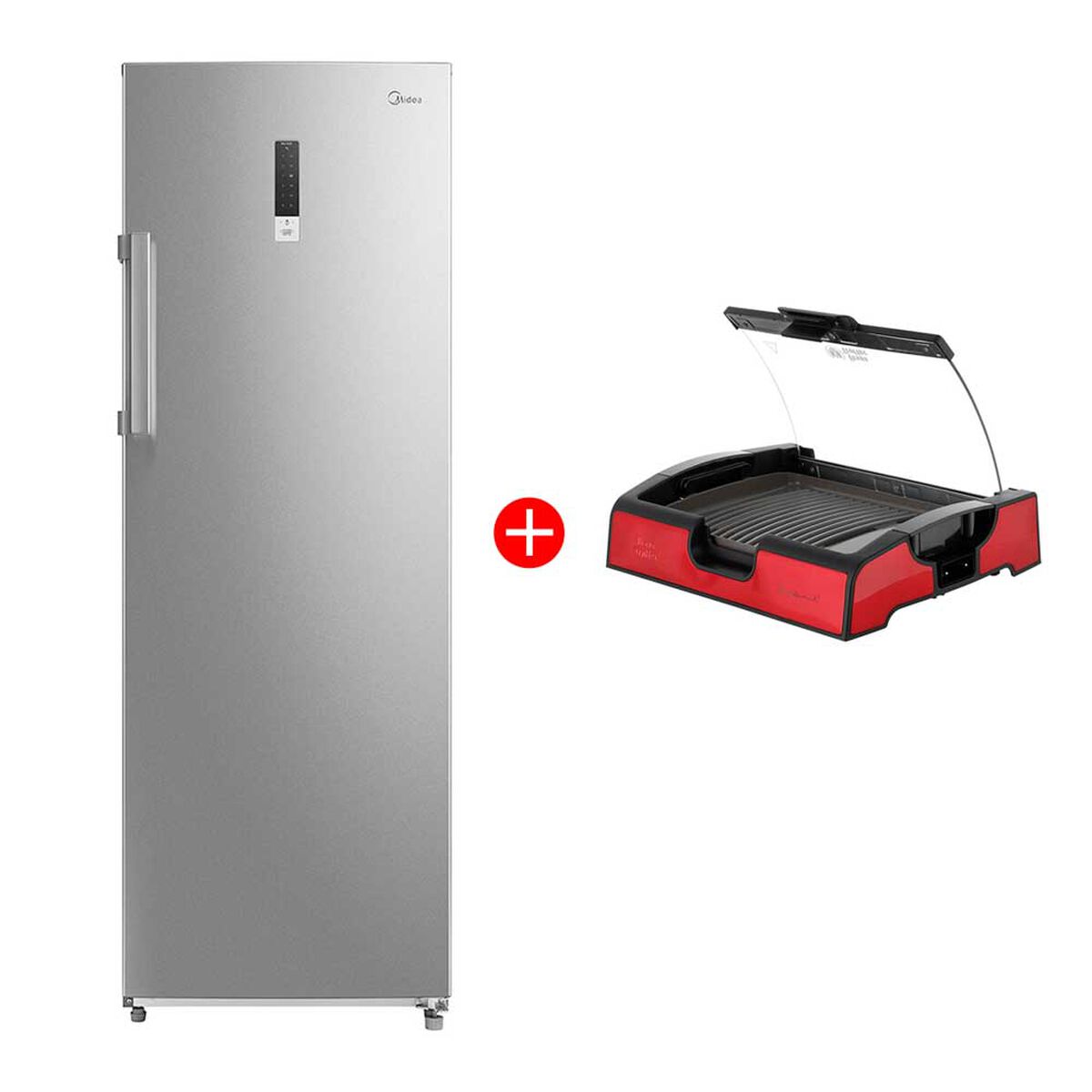Combo Freezer Vertical Midea MFV-2400S32FW 227 lts + Parrilla Eléctrica Ursus Trotter UT-ECOKERAMIKRED