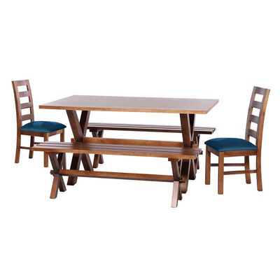 Juego de Comedor Latam Home Sevilla Granada 2 Sillas + 2 Bancas Velvet Azul Petróleo