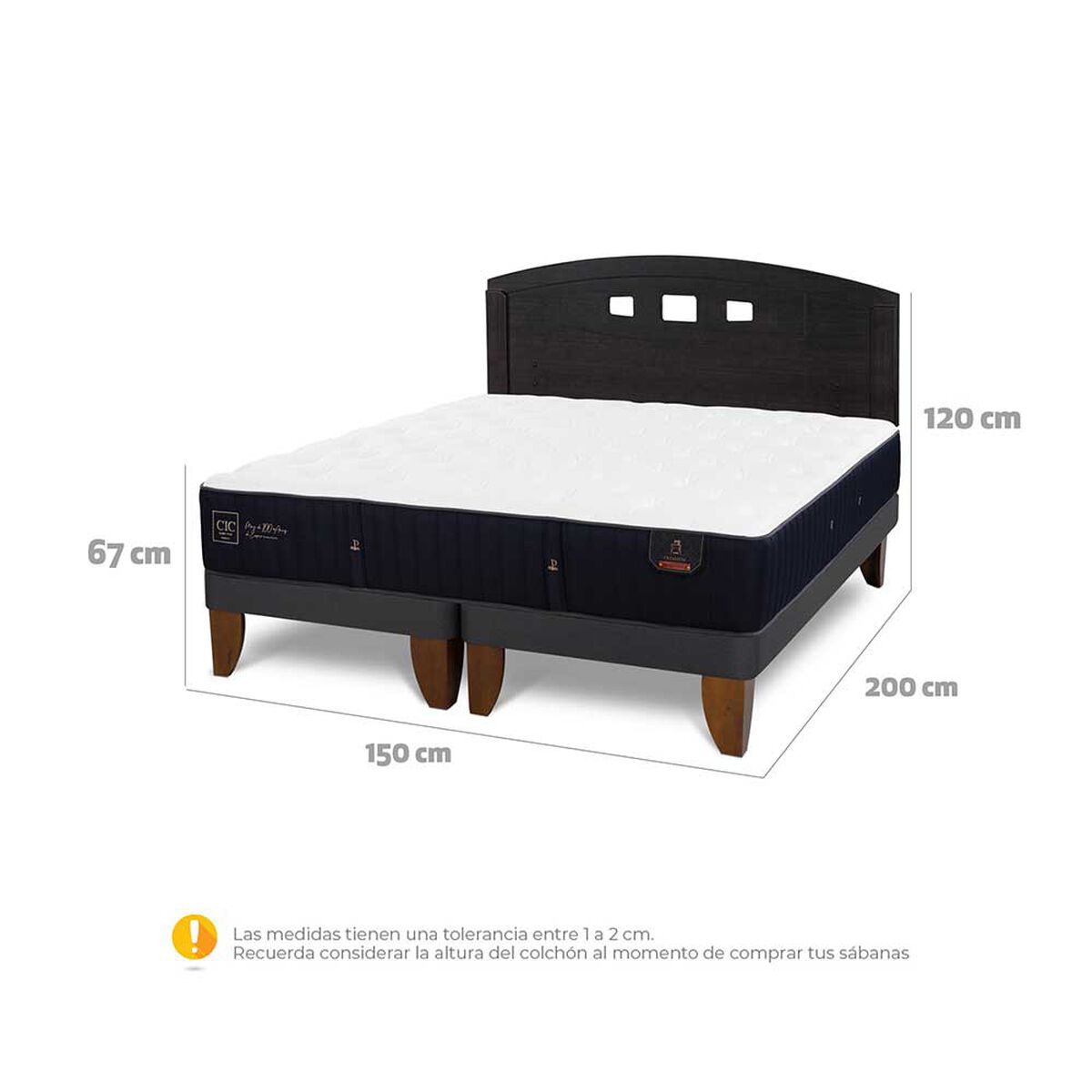 Cama Europea CIC Base Dividida 2 Plazas Premium + Respaldo Gales Negro
