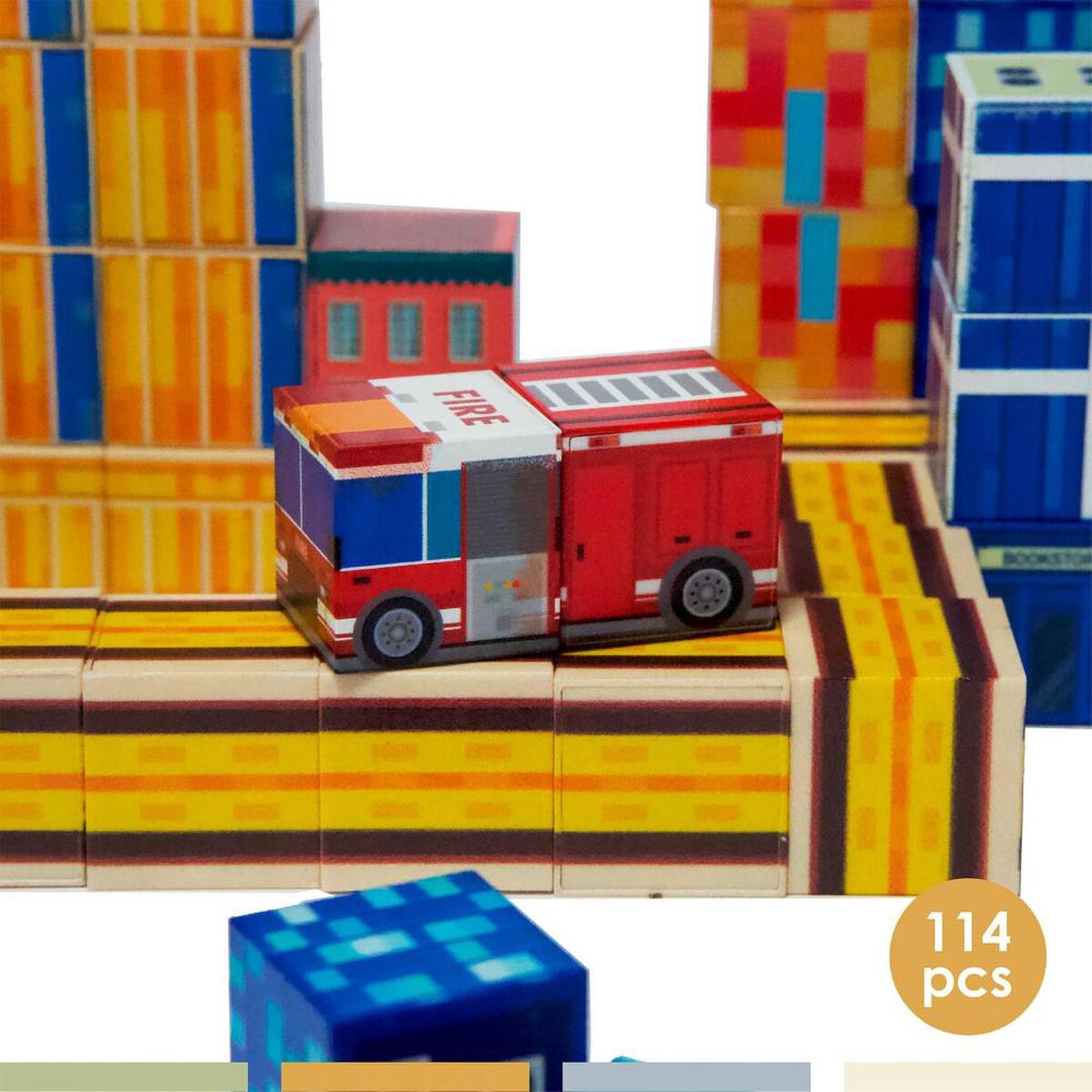 Juego Bloques Magn&eacute;ticos 114Pcs Mineblocks Ciudad Band&uacute;