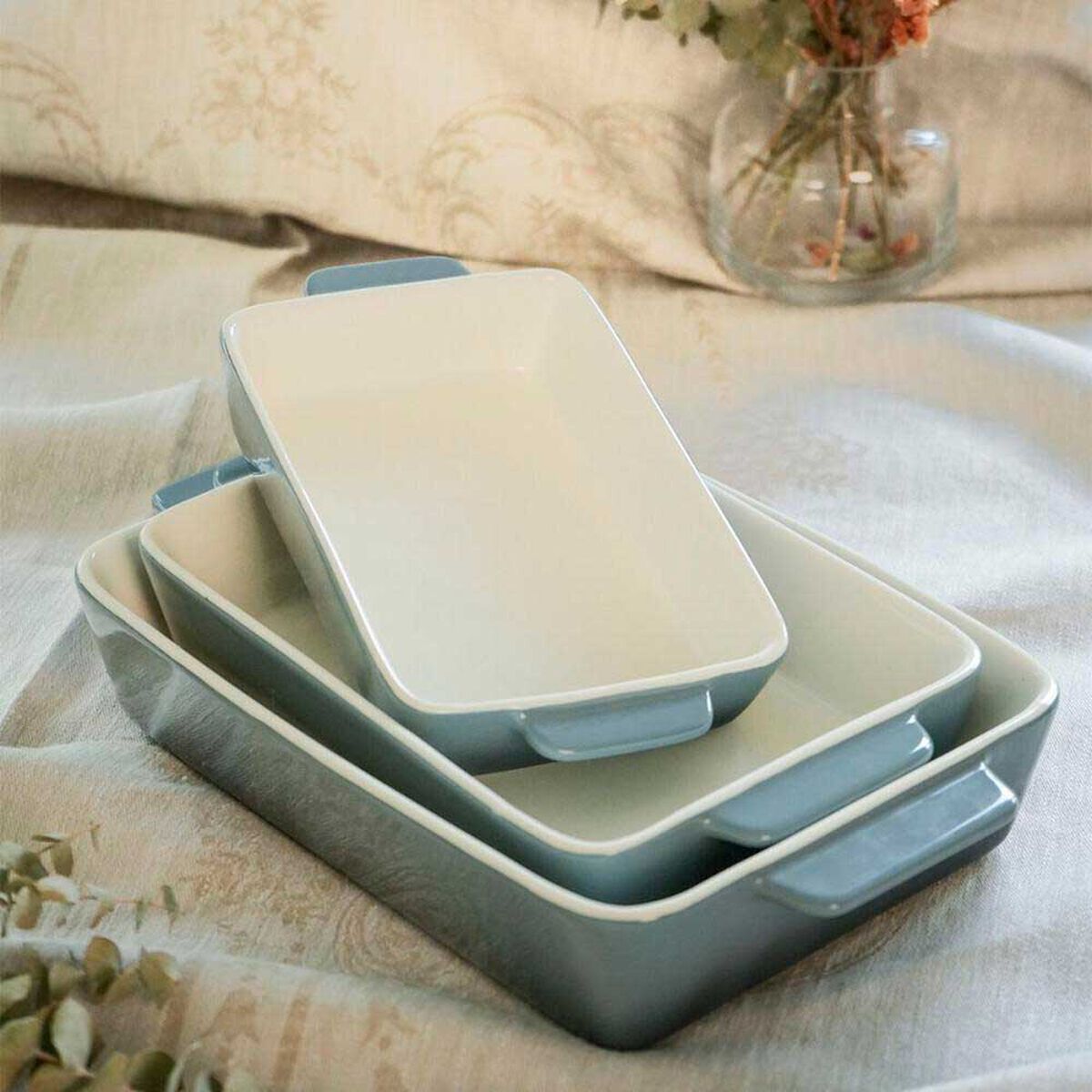 Set 3 Fuentes de Cer&aacute;mica para Horno Gris Simplit