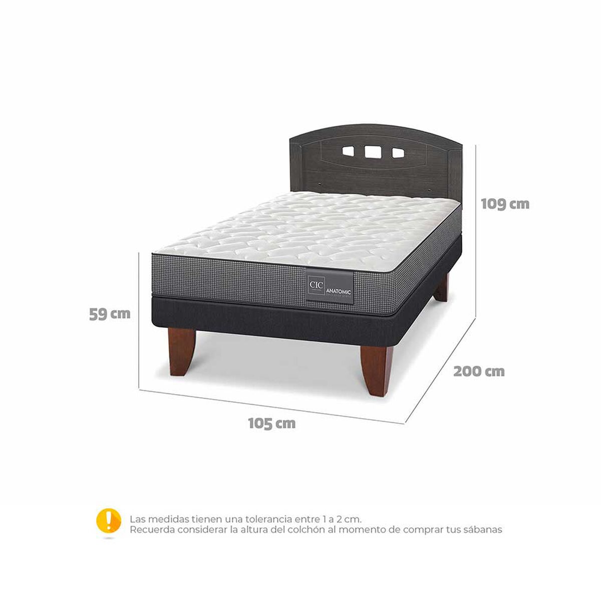 Cama Europea CIC 1,5 Plazas Anatomic + Respaldo Gales