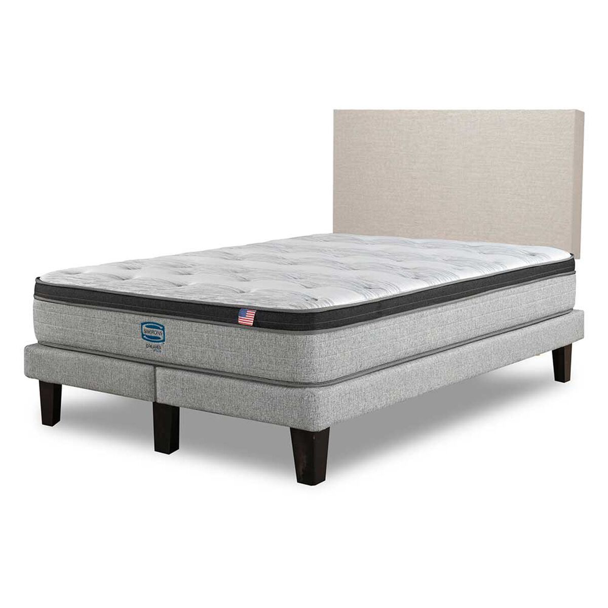 Cama Europea Simmons 2 Plazas Dreamer Plazasus Box + Respaldo Praga Arena