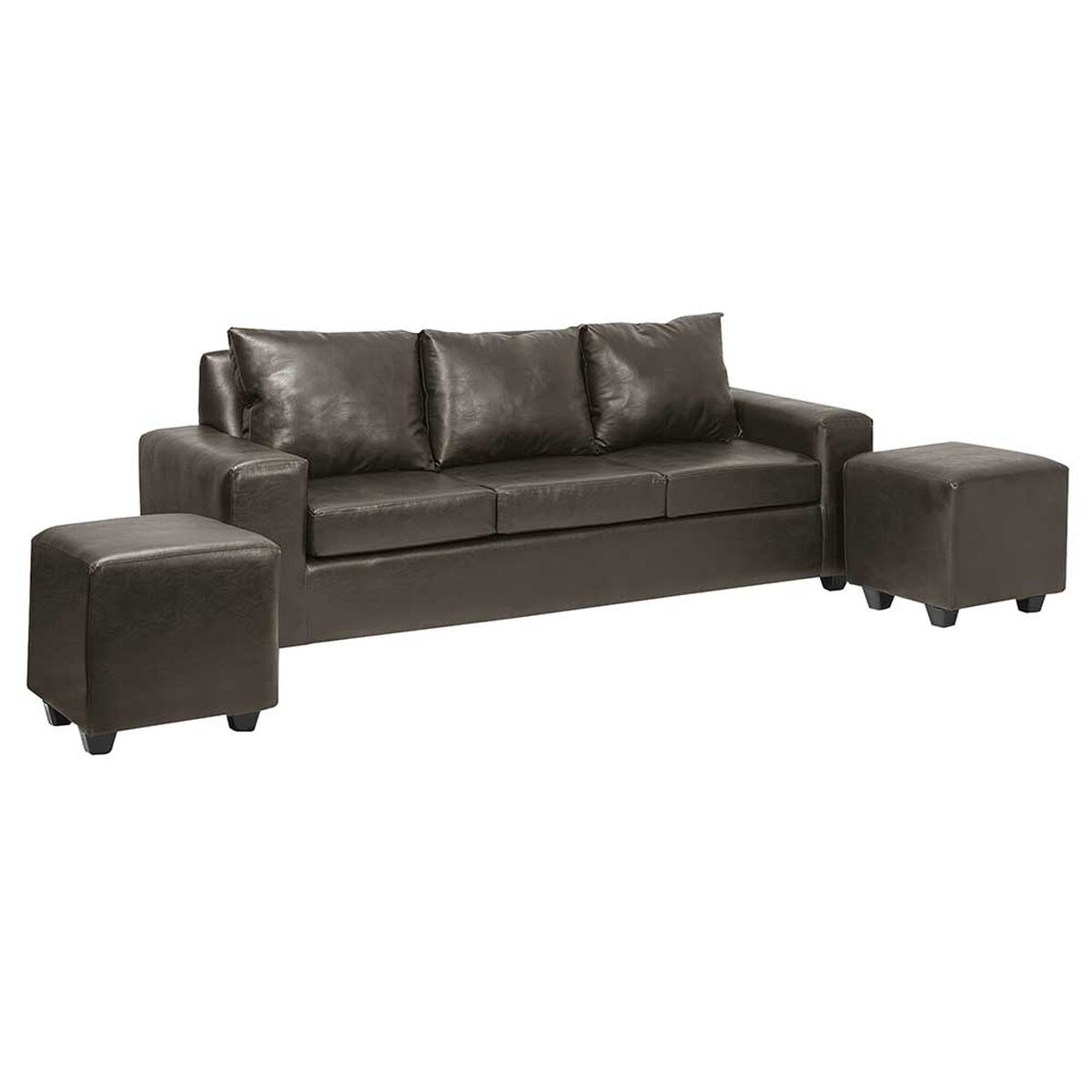Juego de Living Innovamuebles Kahlo Sofá 3 Cuerpos + Dos Pouf 1 Cuerpo Café Oscuro