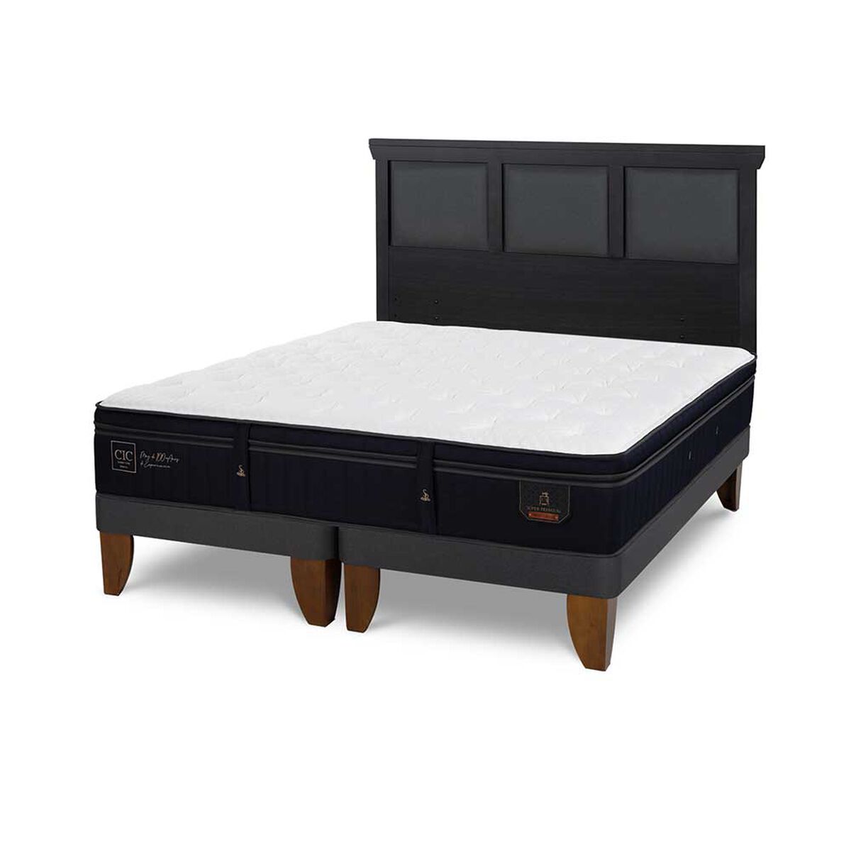 Cama Europea CIC Base Dividida 2 Plazas Súper Premium + Respaldo Torino Negro